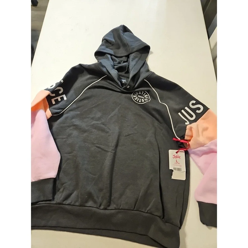 Justice Girls' Colorblock Fleece Hooded Sweatshirt Glitter Hoodie Lg 10/12 (A965